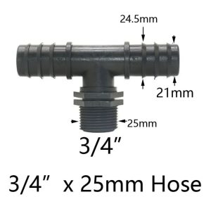 25mm-3/4 inch-25mm Tee Connector